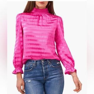 1. State hot pink shadow stripe satin blouse, size medium.